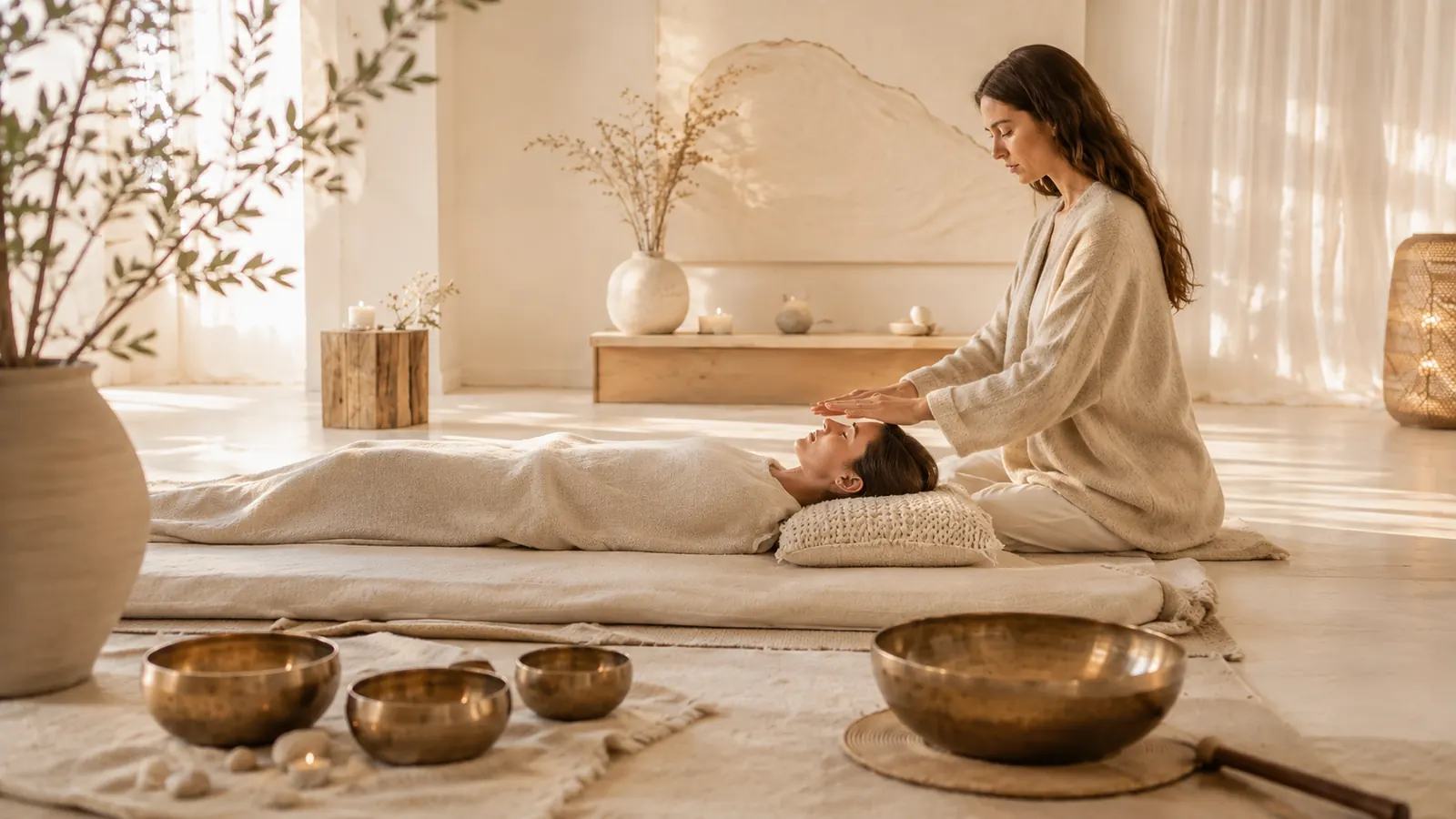 Holistisk healing i en mjuk och ljus miljö