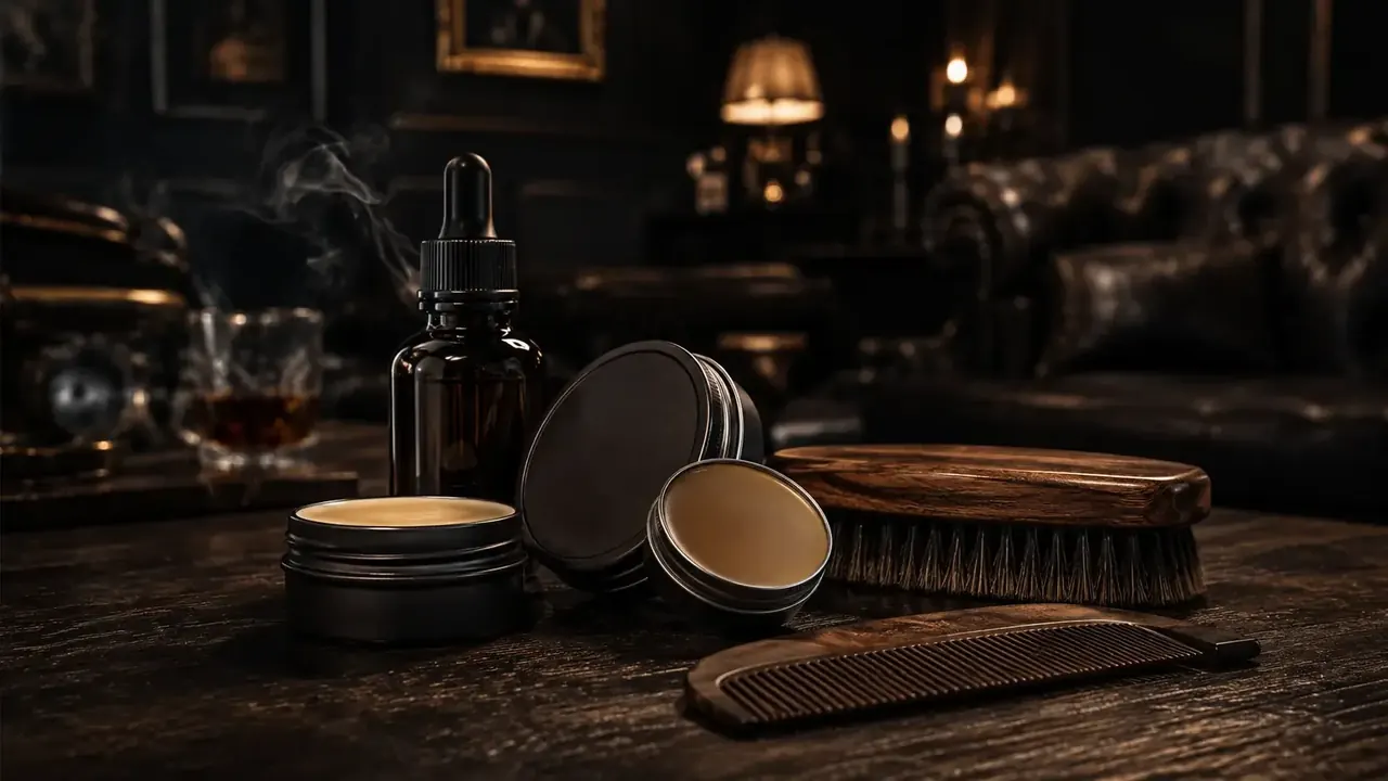 Skäggbalsam, skäggvax, skäggolja, skäggborste och skäggkam för män